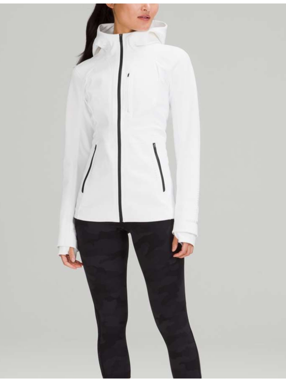 lululemon athletica White Hooded Softshell Jacket with Contrast Zippers Size 12